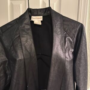 Nos Black 80s Liquid Leather Long Jacket Blazer Coat Pierre Lamont 10
USA made
